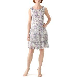 Connected Apparel Floral Tiered Dress Women Sleeveless White - Size 4